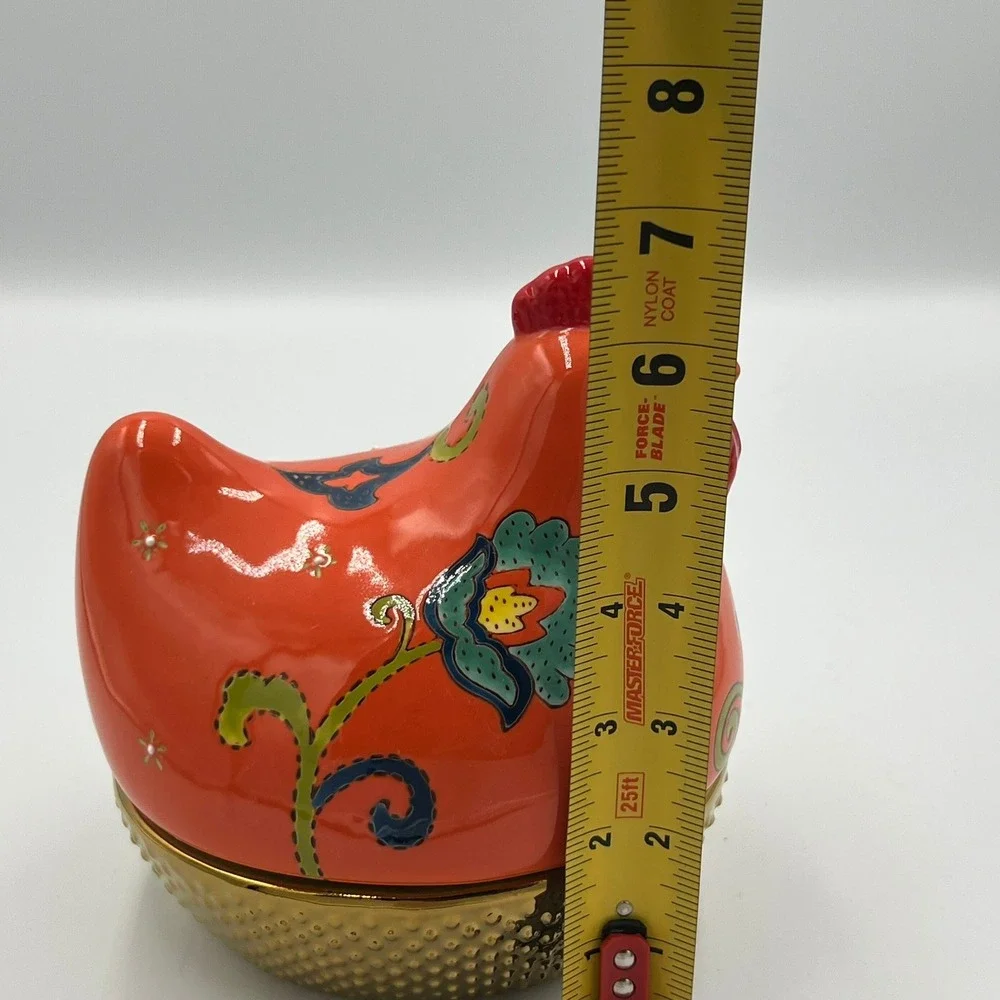 Royal Hen on Nest Candy Dish Unisex OS Orange NWOT Floral Ceramic Gold Base‎